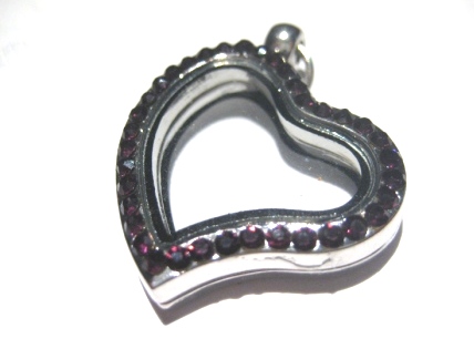 Floating Memory pendant heart rhinestone silver purple