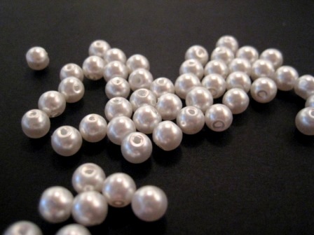 Vaxade Glaspärlor , 6mm Vit - 3