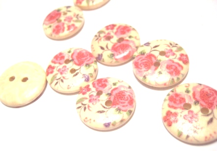 Träknappar, 18mm,  Pink roses