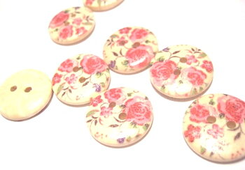 Träknappar, 18mm,  Pink roses
