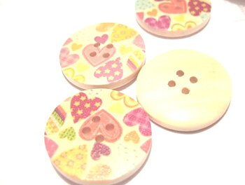 Wood buttons, 30mm  hearts