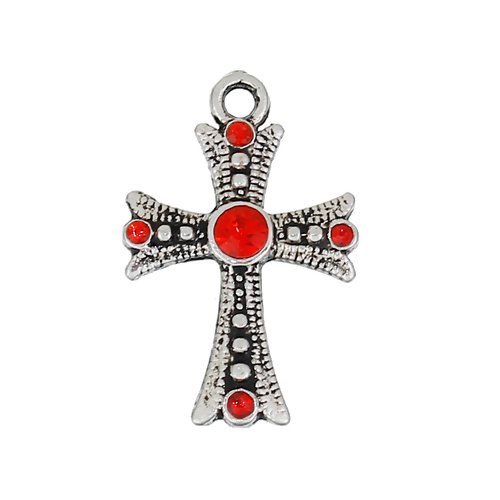 Berlock -  Kors , med rhinestones Röd - 2