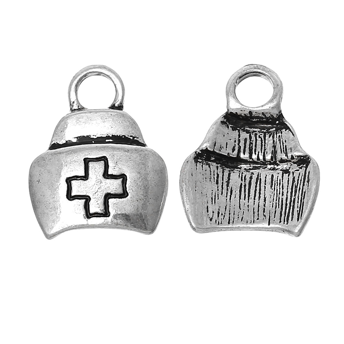 Berlock - Sjukhusmössa / hjärta, Nurse, vårdyrke, sjuksköterska, Antiksilver - 2