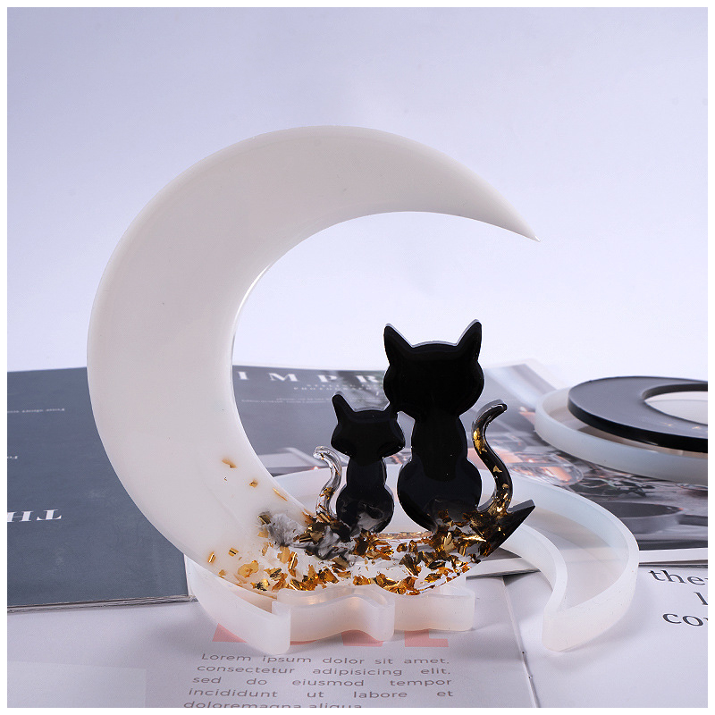 Gjutform  i silikon -  Katter & Måne 13cm