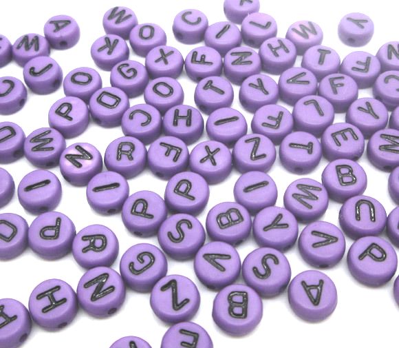 Letter Bead - Round flat, Lila - P