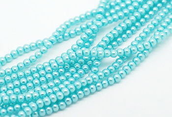 Waxed Glass Beads 4mm lt blue, 1 strand