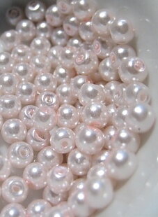 Waxed Glass beads, 4mm pink creme, 1 strand
