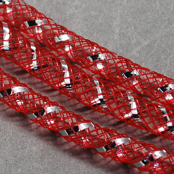 Mesh Tubing, Plastic Net Thread Cord, red sparklikng 4mm
