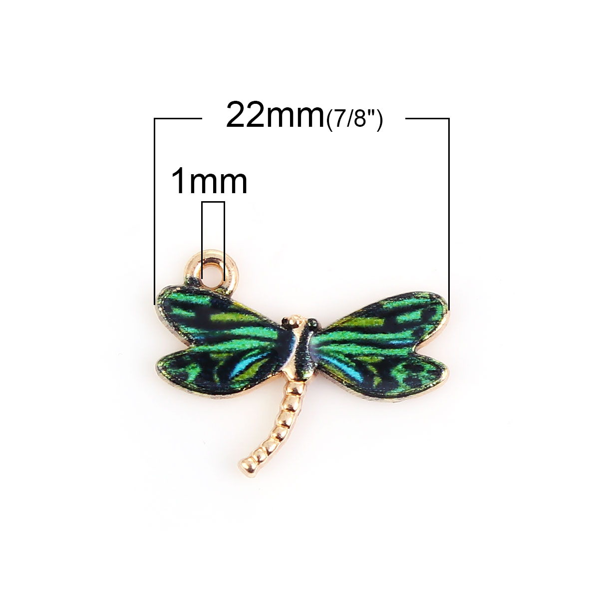 Charm enameld  dragonfly greenblue/black - 3