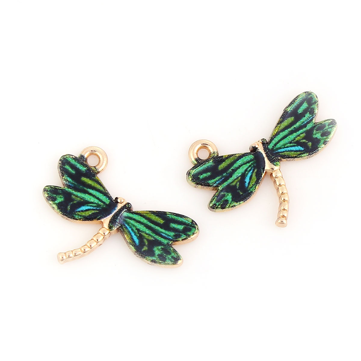 Charm enameld  dragonfly greenblue/black - 2