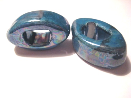 Keramikpärla - Elips, Petrol  25x10mm