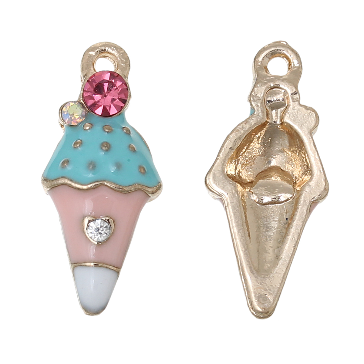 Charm  enameld  ice cream, rhinestone, Blue - 2