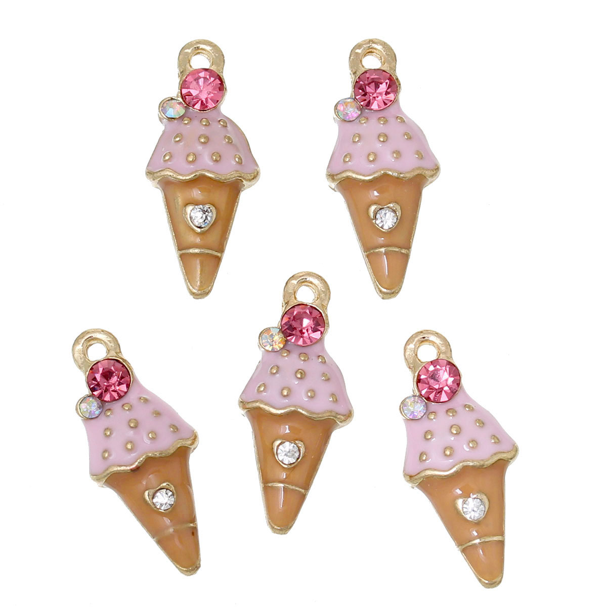 Charm  enameld  ice cream, rhinestone,  Pink