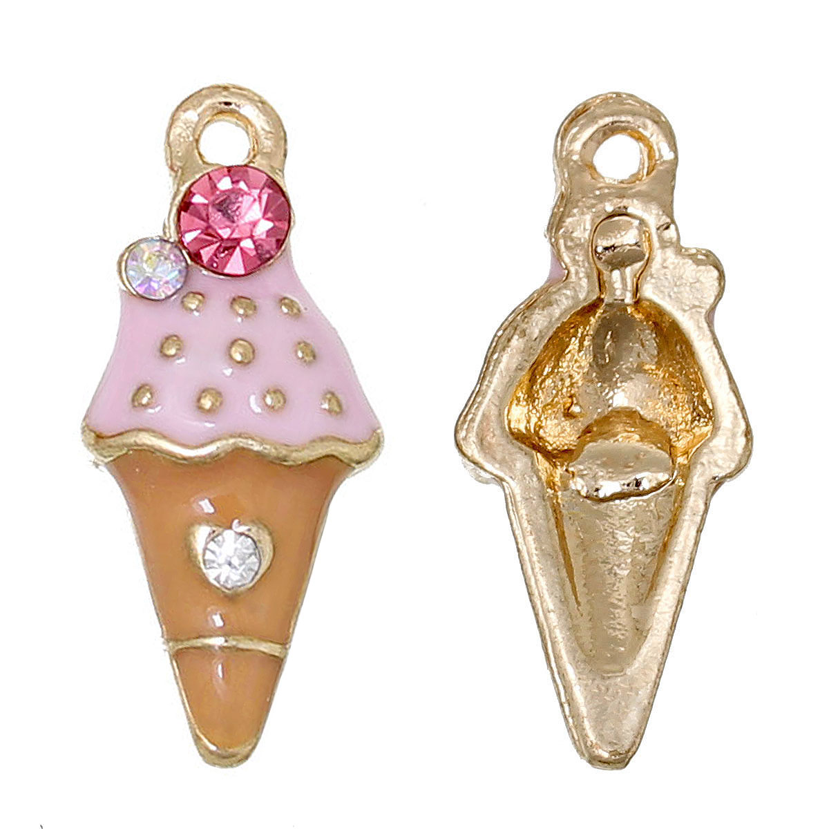 Charm  enameld  ice cream, rhinestone,  Pink - 2