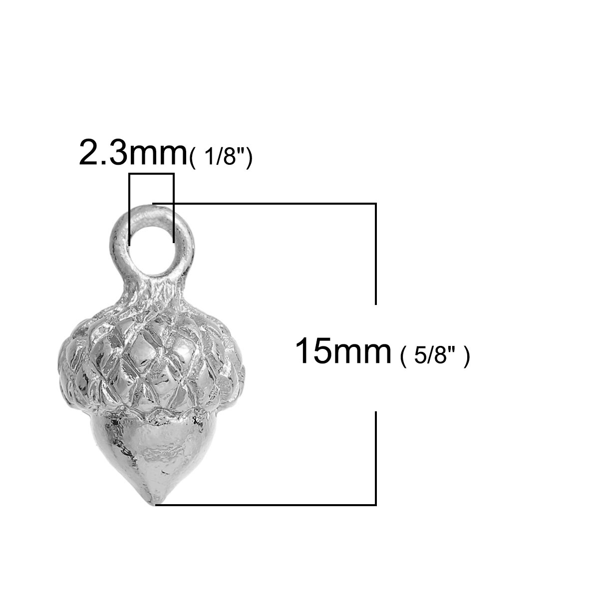 Charm Acorn, 3D lt silver - 2