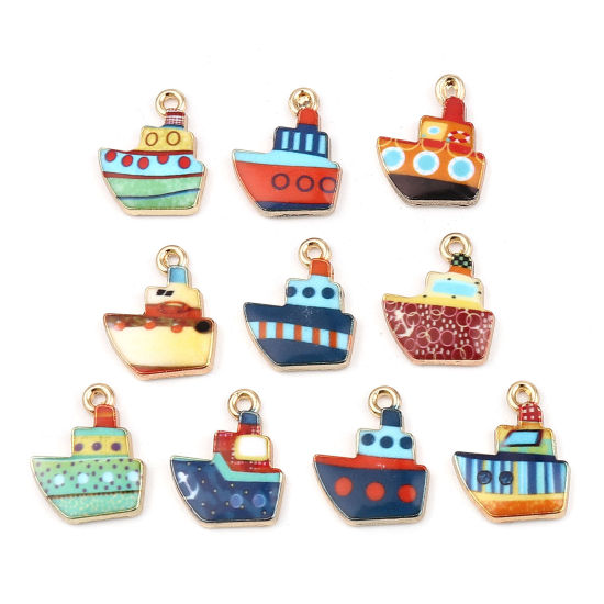 Charm -  enameld Boat fishingboat  Orange - 2