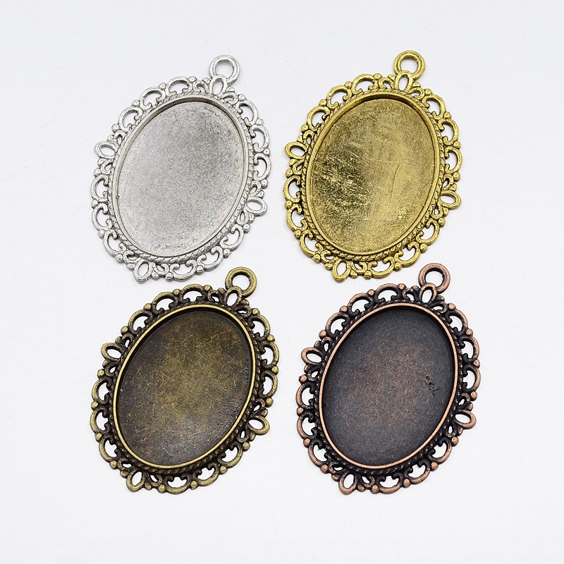 Cabochonhållare/ fäste-  Oval Silver 25x18mm - 4