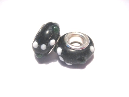 Charm - Lampwork, svart m vita & svarta dots