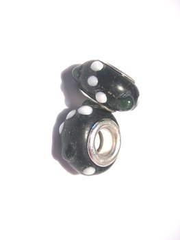Charm - Lampwork, svart m vita & svarta dots