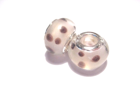Charm - Lampwork, Ljuslila/beige m dots
