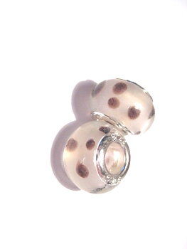 Charm - Lampwork, Ljuslila/beige m dots