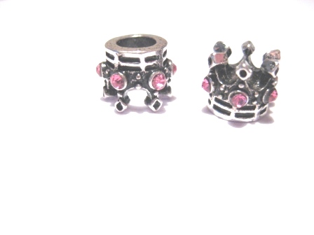 Bead / pendant- crown silver m. rhinestones, pink - 2