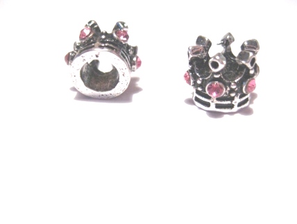 Bead / pendant- crown silver m. rhinestones, pink