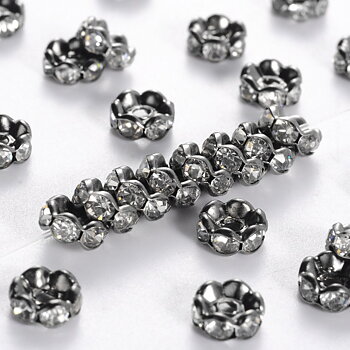 Rhinestone rondelle 6mmm,  Gunmetal,  Clear