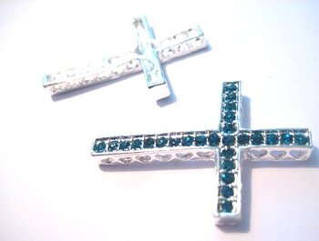 Kors 35mm m strass-stenar - Petrol