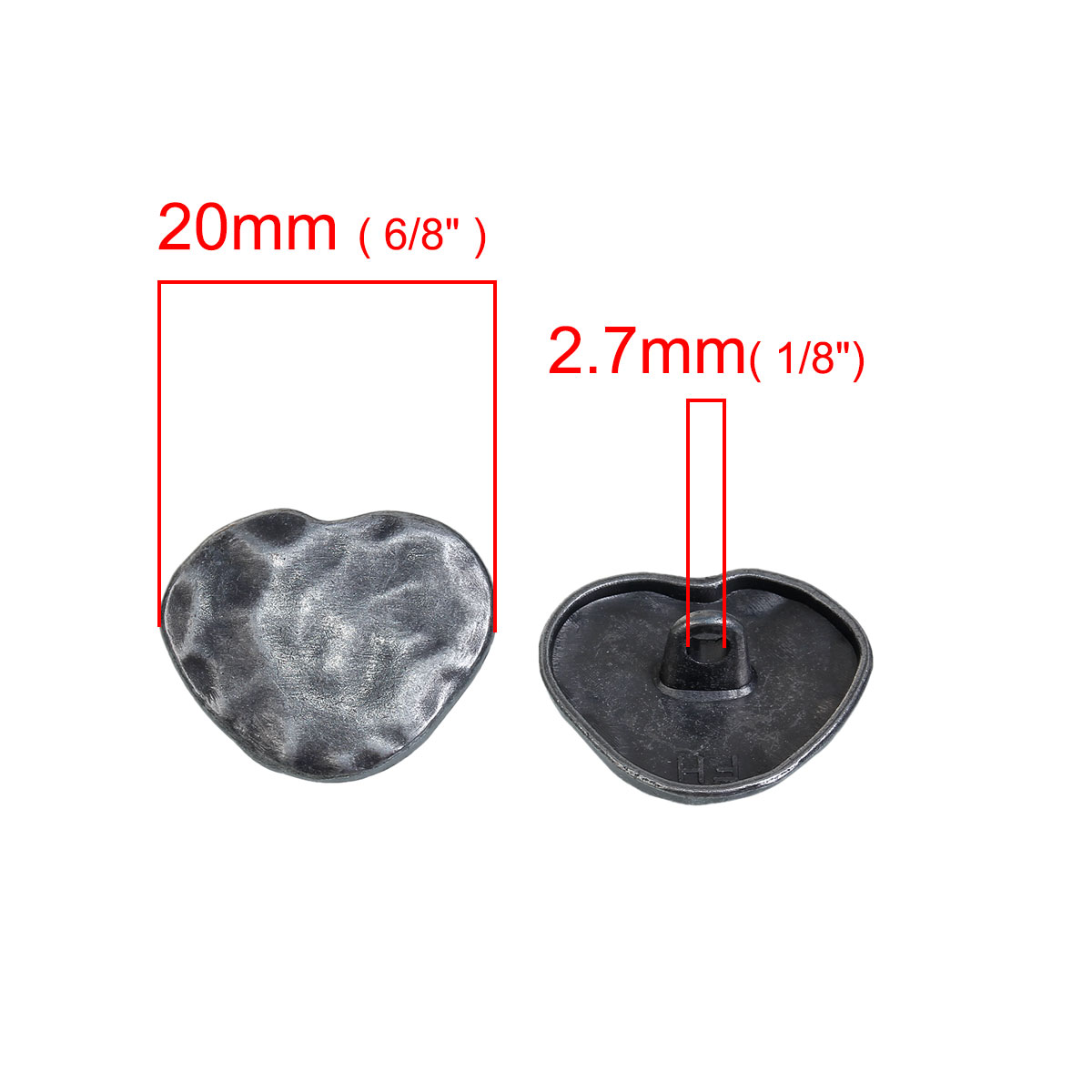 Knappar i metall -Antik Tenn, hamrat hjärta 20mm - 2