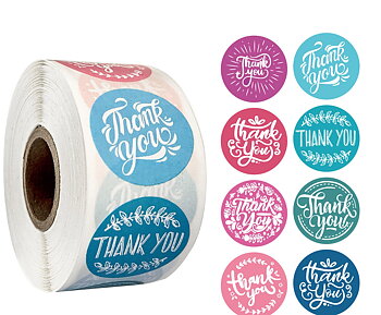 Etikett/ Klisterlapp "Thank you",  Pastell  20 st