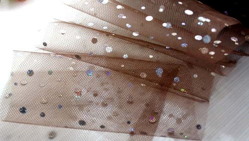 Organzatyg med glitter, brun