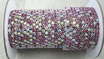Rhinestone Chain Silver, Pink & clear AB, 2,8mm
