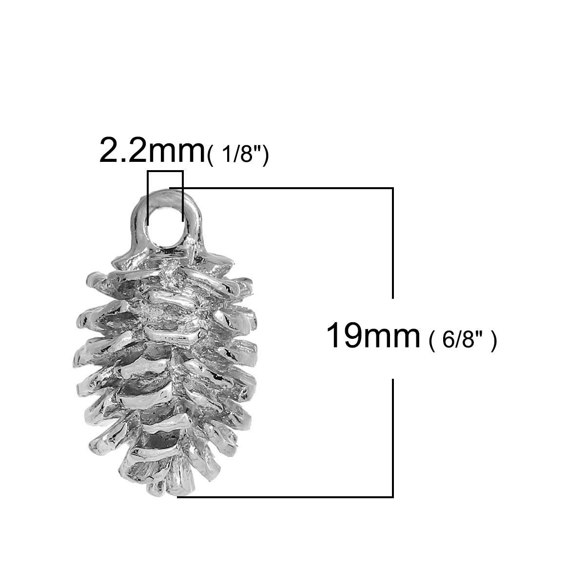 Charm,  Pinecone, 3D silver - 2