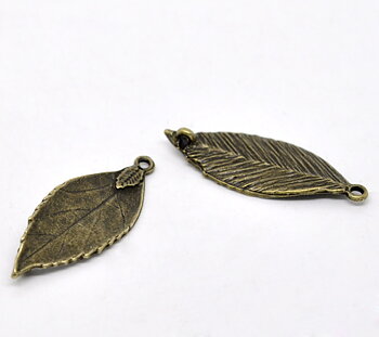 Charm  Connector Bronze,  Leaf 35mm