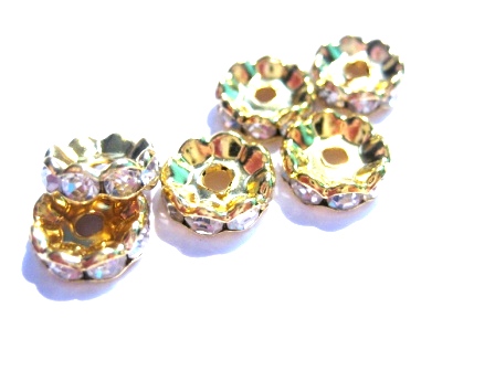 strass rondelle gold 10mm ,  wavy clear