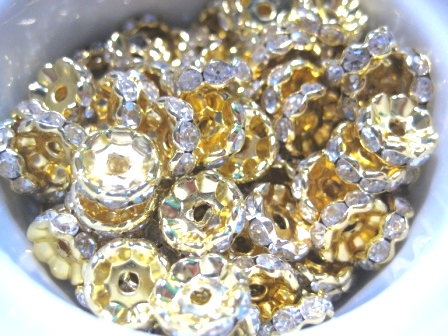 strass rondelle gold 10mm ,  wavy clear - 2