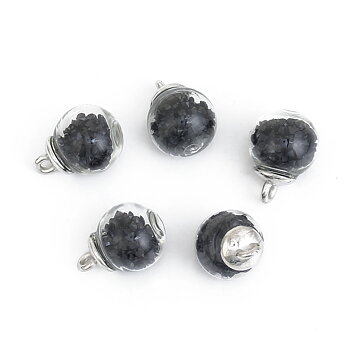 Charm  Glass Globe silver Bubble Bottle Charms rhinestones, black