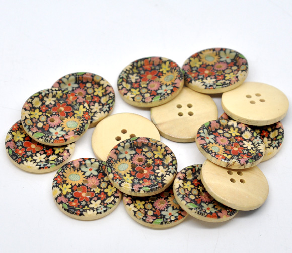 Wood buttons, 30mm  Flower Power - 2