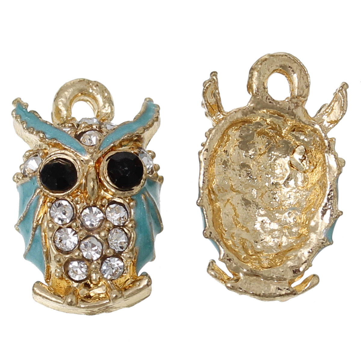 Charm   Enamel owl w rhinestone blue - 2
