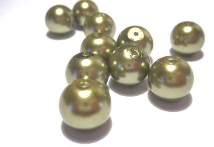 Waxed Glass Beads, 12mm, oliv - 2
