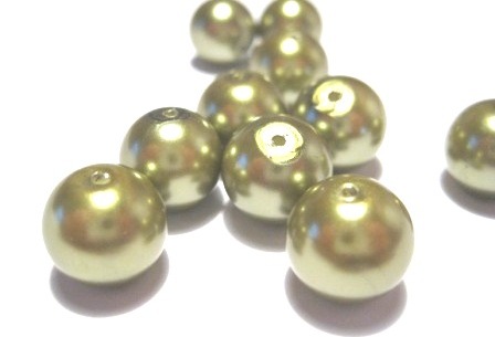 Waxed Glass Beads, 12mm, oliv