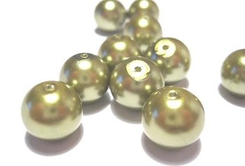 Waxed Glass Beads, 12mm, oliv