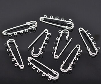 Large safety pin with 5 rings, silver - Kiltpin