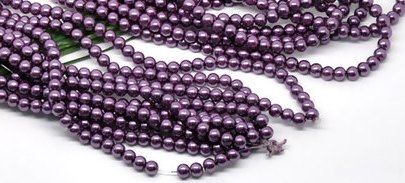 Waxed Glass Beads, 6mm pearl purple