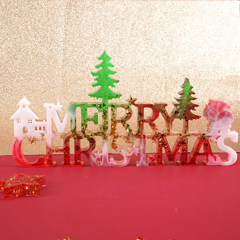 Gjutform  i silikon - MERRY CHRISTMAS m. granar - 2