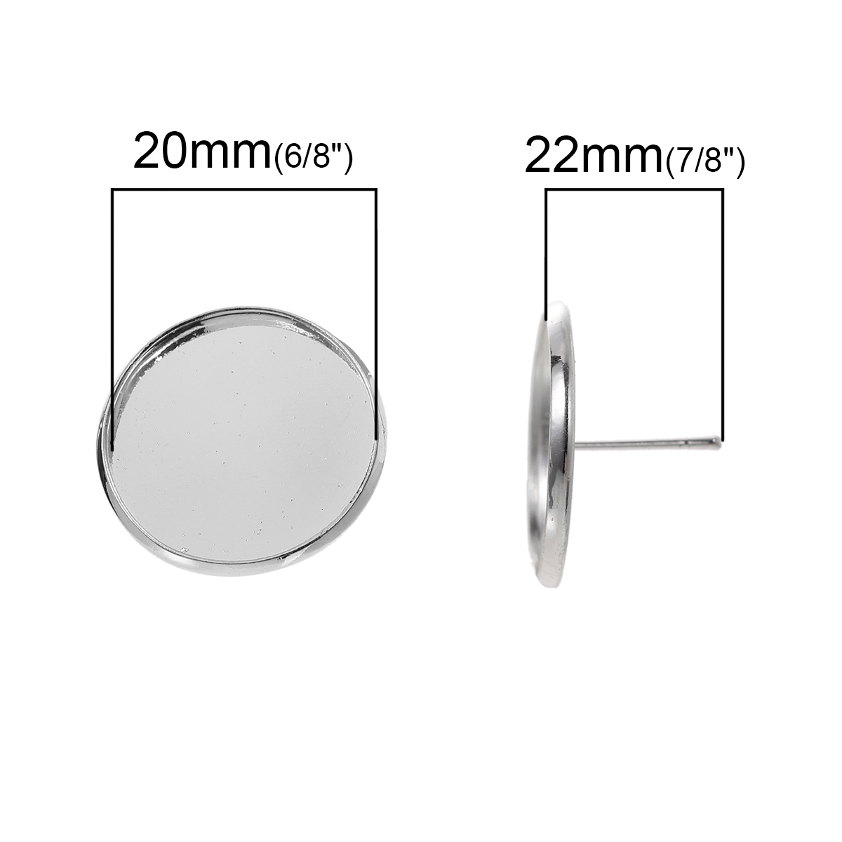 Ear Post Silver Plated Cabochon Settings  - 2