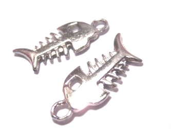 Charms - Small fish skeletons, silver - 2