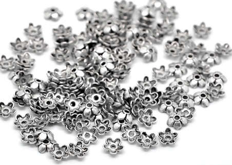 bead hats, 6mm, Antique silver, flower