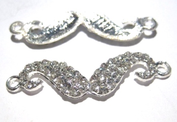 Connector / Pendant - Mustache rhinestones, silver